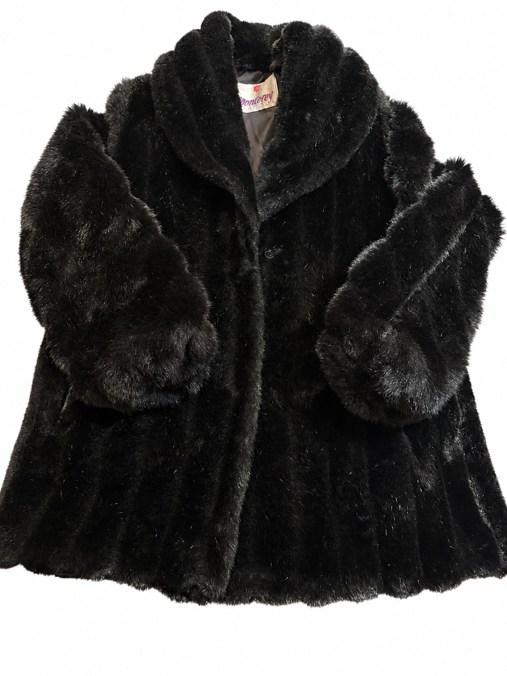 Vintage Monterey Fashions Black Faux Fur Coat Women’s 14 USA Mob Wife Glam